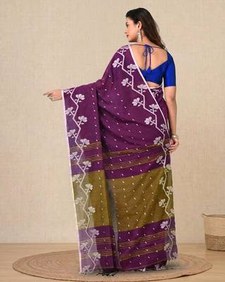 violet geometric motifs cotton blend handspun soft saree 3