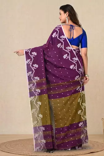 violet geometric motifs cotton blend handspun soft saree