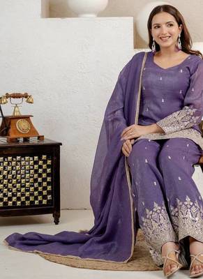 Purple Color Sequence And Embroidery Work Silk Blend Salwar Suit 2