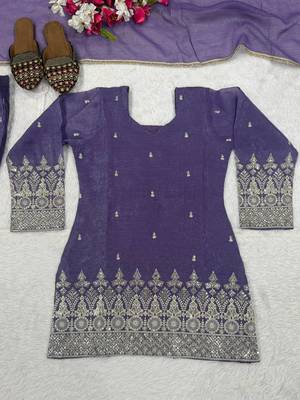 Purple Color Sequence And Embroidery Work Silk Blend Salwar Suit 4