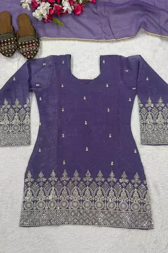 Purple Color Sequence And Embroidery Work Silk Blend Salwar Suit