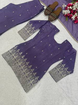 Purple Color Sequence And Embroidery Work Silk Blend Salwar Suit 5