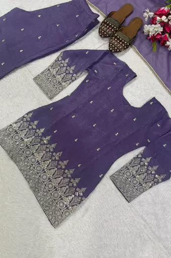Purple Color Sequence And Embroidery Work Silk Blend Salwar Suit