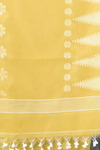 yellow printed cotton blend handspun soft saree