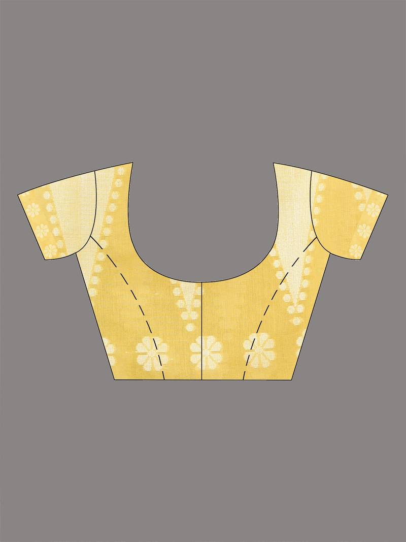yellow printed cotton blend handspun soft saree