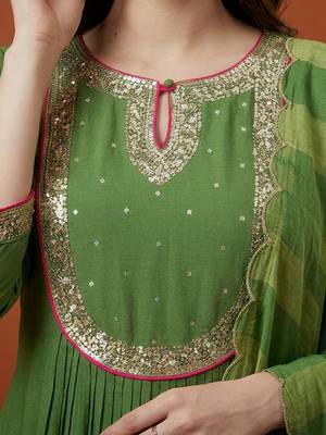 Embroidered Chanderi Flared Kurta Pant and Dupatta Set 2