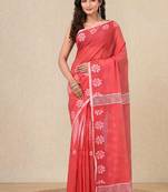 red printed cotton blend handspun soft saree