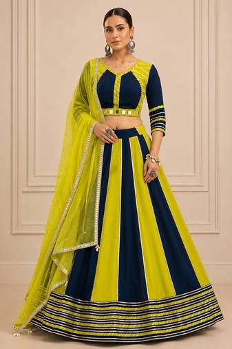 Lemon Cotton Handwork Navratri Lehenga Choli