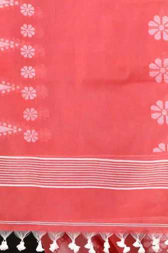 red printed cotton blend handspun soft saree