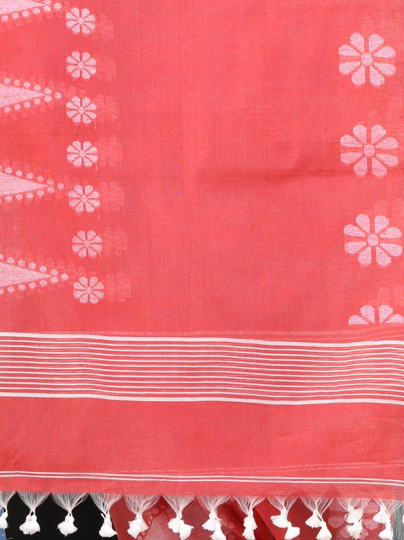 red printed cotton blend handspun soft saree