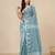 aqua blue printed cotton blend handspun soft saree