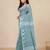 aqua blue printed cotton blend handspun soft saree