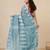 aqua blue printed cotton blend handspun soft saree
