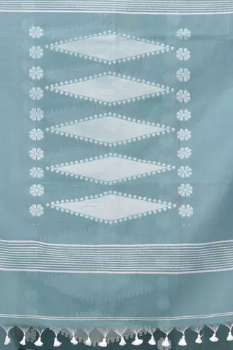 aqua blue printed cotton blend handspun soft saree