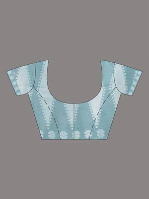 aqua blue printed cotton blend handspun soft saree 5