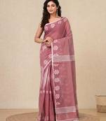 nude pink printed cotton blend handspun soft saree