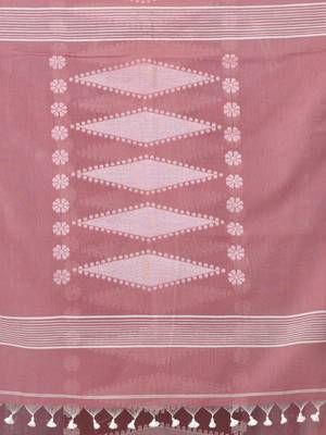nude pink printed cotton blend handspun soft saree 4