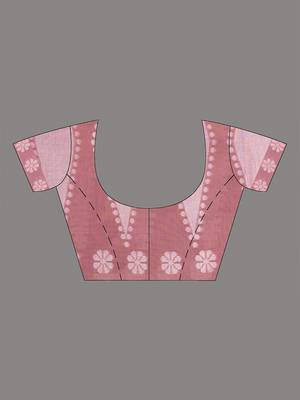 nude pink printed cotton blend handspun soft saree 5