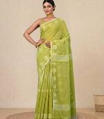 lime green printed cotton blend handspun soft saree