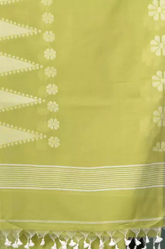 lime green printed cotton blend handspun soft saree