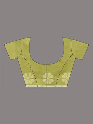 lime green printed cotton blend handspun soft saree 5