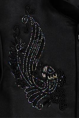 Boys black satin peacock bead work embroidered indo western blazer & trouser set 3