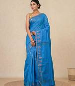 sapphire blue heart motifs cotton blend handspun soft saree
