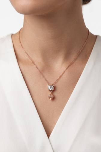25 Sterling Silver Rose Gold Plated Cute  Cat Kitty Charm CZ Pendant Necklace  Set for Women