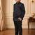 Boys black satin peacock bead work embroidered indo western blazer & trouser set