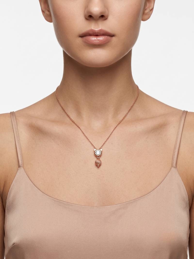 25 Sterling Silver Rose Gold Plated Cute  Cat Kitty Charm CZ Pendant Necklace  Set for Women