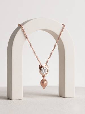 25 Sterling Silver Rose Gold Plated Cute  Cat Kitty Charm CZ Pendant Necklace  Set for Women 3