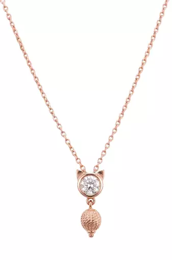 25 Sterling Silver Rose Gold Plated Cute  Cat Kitty Charm CZ Pendant Necklace  Set for Women