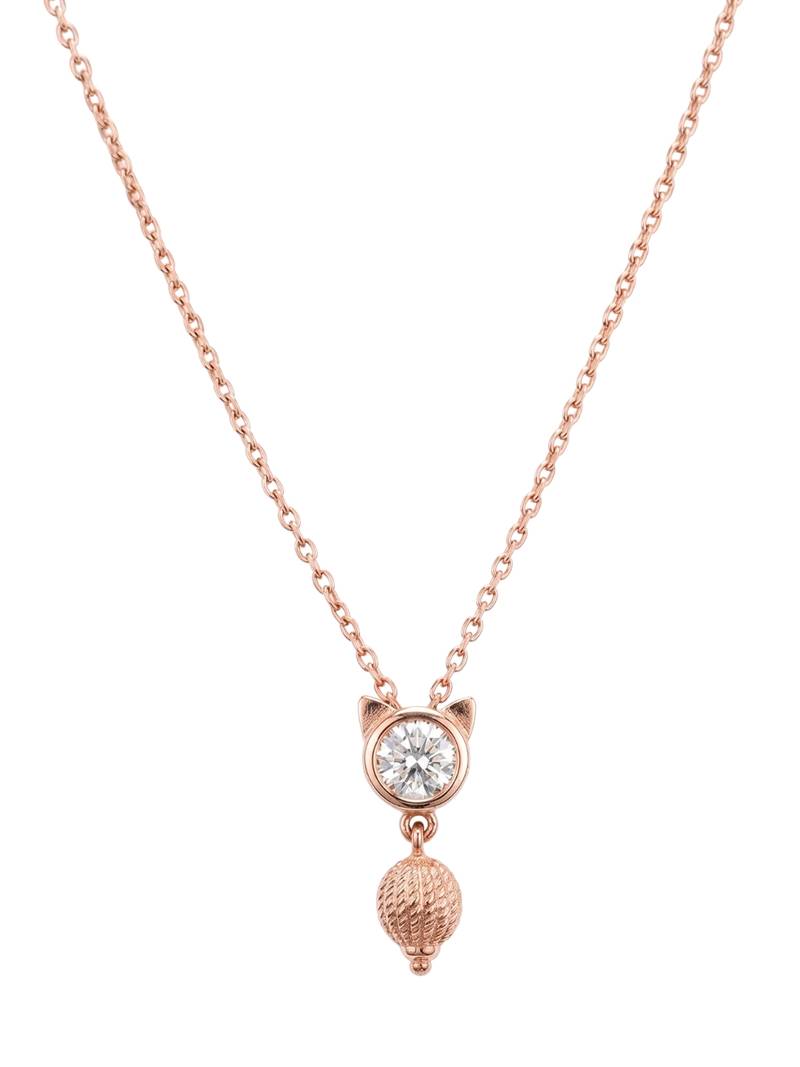 25 Sterling Silver Rose Gold Plated Cute  Cat Kitty Charm CZ Pendant Necklace  Set for Women