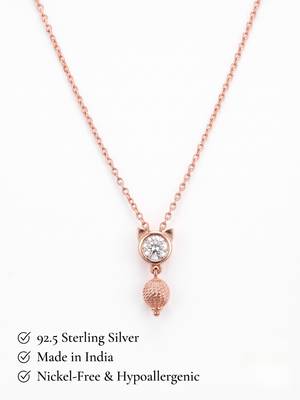 25 Sterling Silver Rose Gold Plated Cute  Cat Kitty Charm CZ Pendant Necklace  Set for Women 5