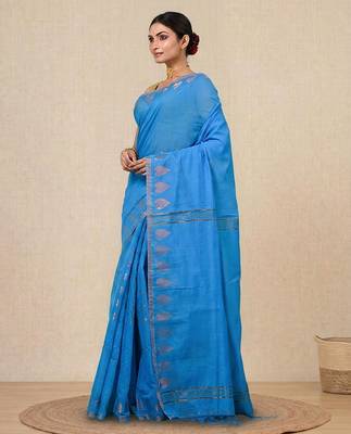 sapphire blue heart motifs cotton blend handspun soft saree 2