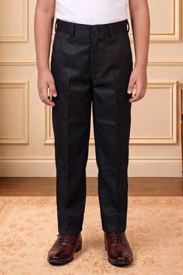 Boys black satin peacock bead work embroidered indo western blazer & trouser set 5