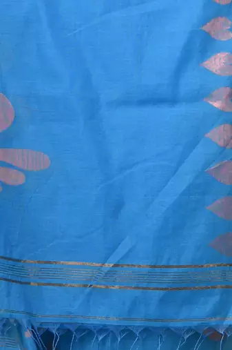 sapphire blue heart motifs cotton blend handspun soft saree
