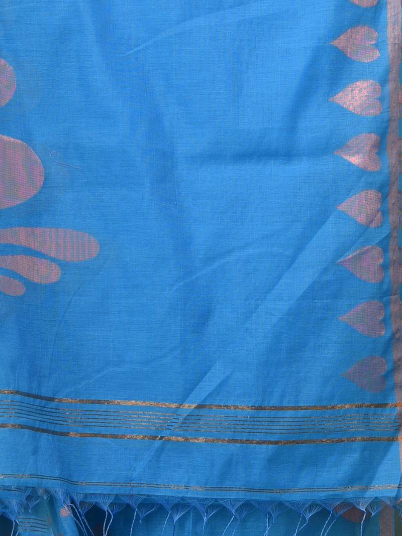 sapphire blue heart motifs cotton blend handspun soft saree