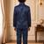 Boys navy blue satin peacock bead work embroidered indo western blazer & trouser set