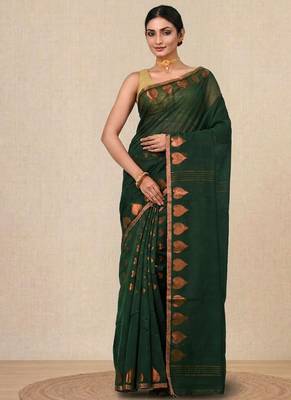 green heart motifs cotton blend handspun soft saree 1