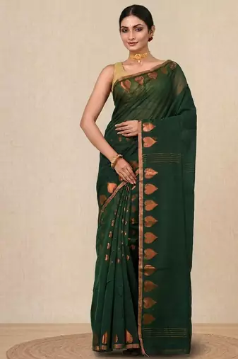 green heart motifs cotton blend handspun soft saree
