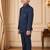 Boys navy blue satin peacock bead work embroidered indo western blazer & trouser set