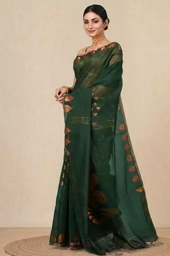 green heart motifs cotton blend handspun soft saree