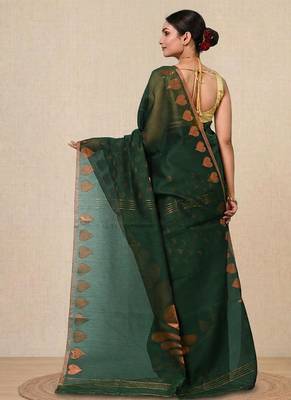 green heart motifs cotton blend handspun soft saree 3