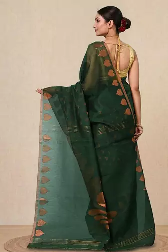 green heart motifs cotton blend handspun soft saree