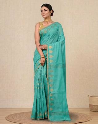 sea green heart motifs cotton blend handspun soft saree 1