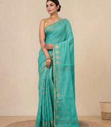 sea green heart motifs cotton blend handspun soft saree