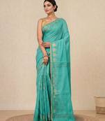 sea green heart motifs cotton blend handspun soft saree