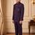 Boys wine satin peacock bead work embroidered indo western blazer & trouser set