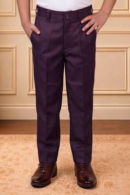 Boys wine satin peacock bead work embroidered indo western blazer & trouser set 5